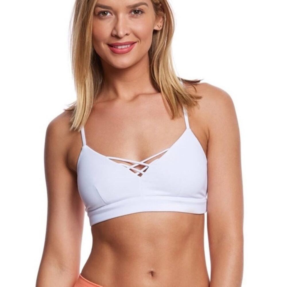 Alo Yoga White Strappy Sports Bra Athletic Activewear Athleisure